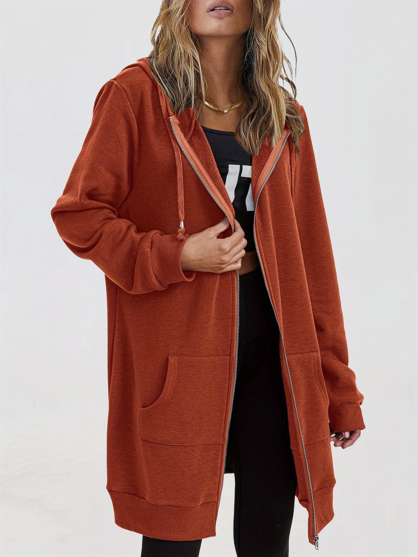 Women'S Zip Up Hoodies Long Sleeve Fall Tunic Hooded Sweatshirt Oversized Fleece Jacket with Pockets Fall Coats