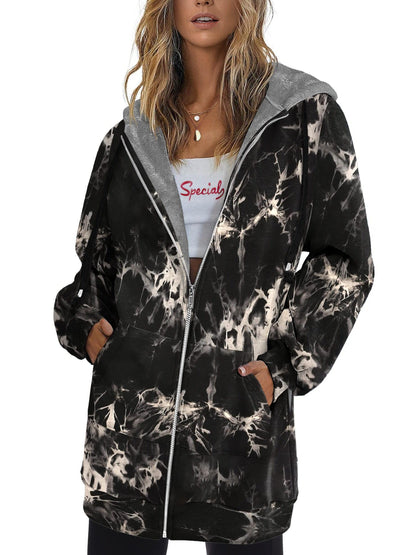 Women'S Zip Up Hoodies Long Sleeve Fall Tunic Hooded Sweatshirt Oversized Fleece Jacket with Pockets Fall Coats