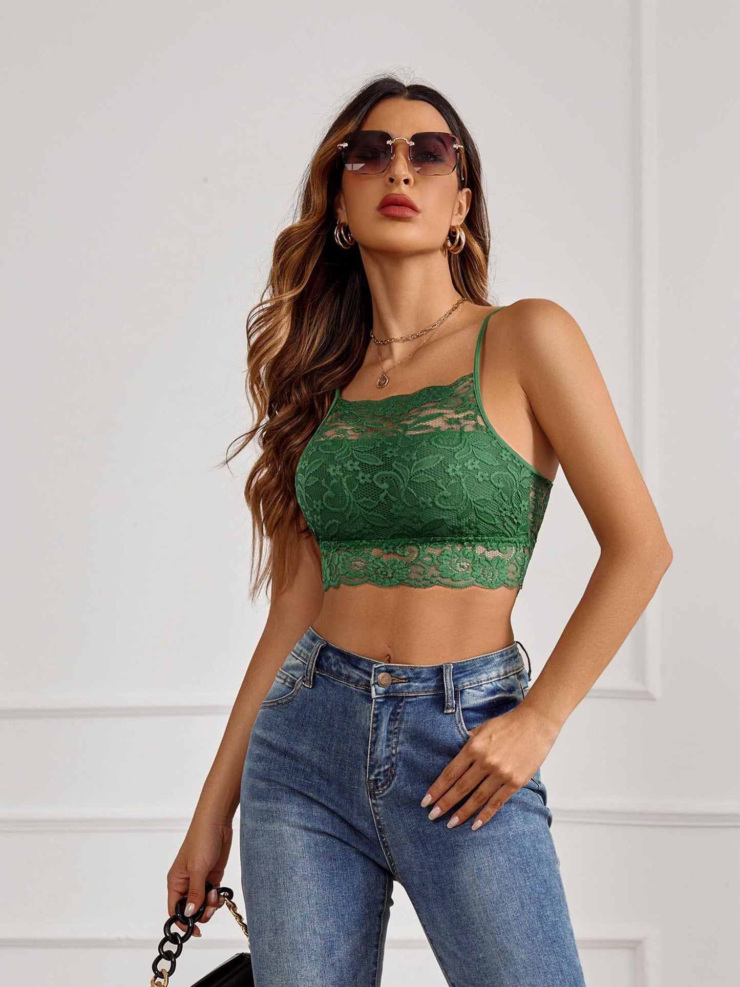 Avidlove Lace Bralette for Women High Neck Camisoles Racerback Double-Layered Crop Top