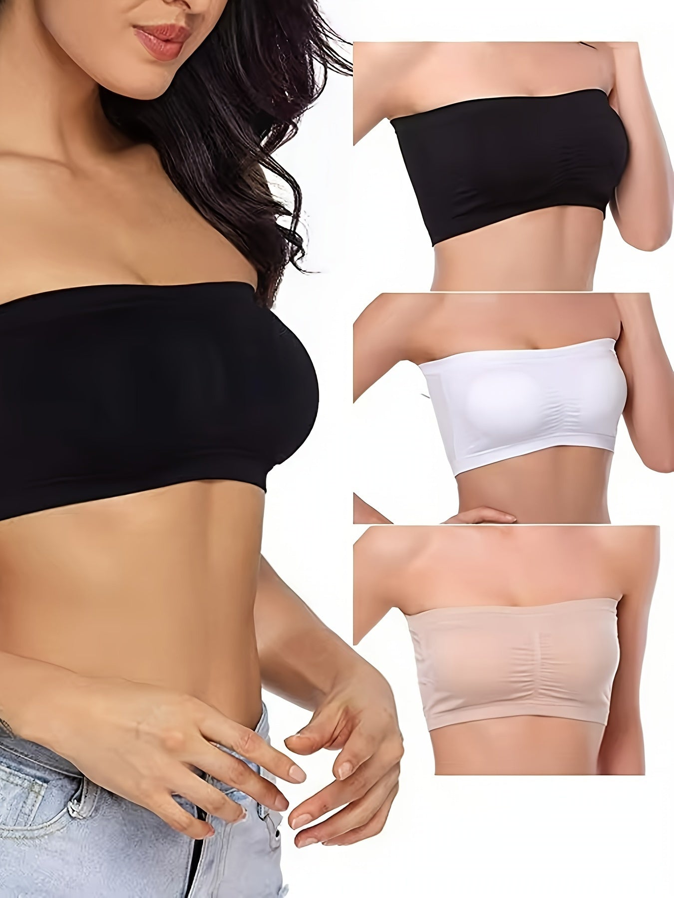 3PCS Plus Size Strapless Sheath Bra - Wireless, Comfortable, Soft Stretchy - For Women - Suitable for Everyday Wear - Perfect for Special Occasions & Gifts