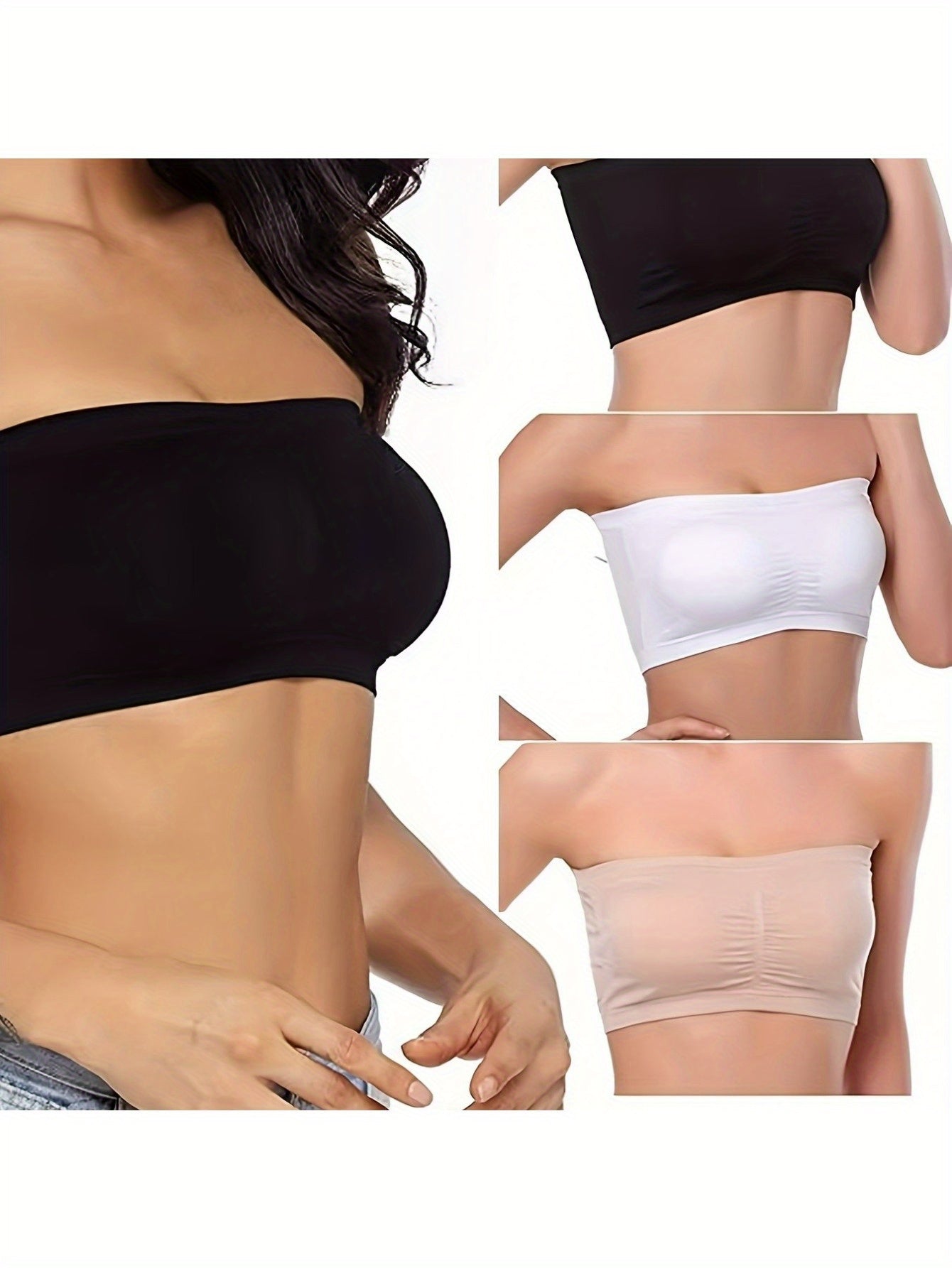 3PCS Plus Size Strapless Sheath Bra - Wireless, Comfortable, Soft Stretchy - For Women - Suitable for Everyday Wear - Perfect for Special Occasions & Gifts