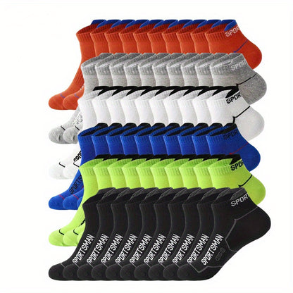 60-Pair Men's Ankle Socks, Low-Cut No-Show Socks for Summer, Autumn, Winter, All Seasons, Sweat-Absorbent, 60-Pair, Colors Random