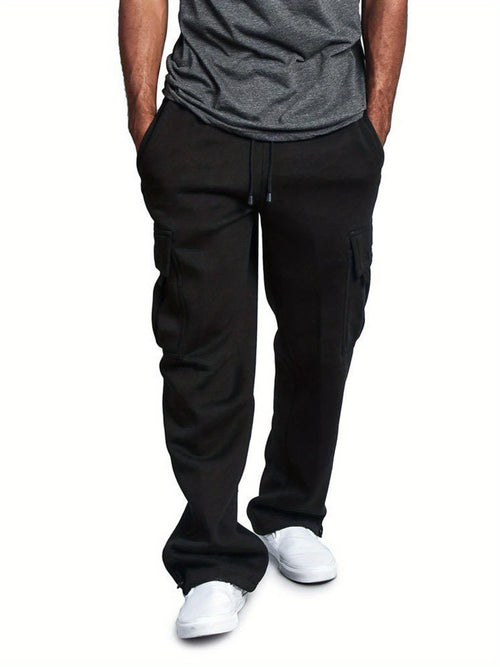 Men Solid Color Sweatpants, Adults Casual Style Cargo Pants with Pockets Drawstring