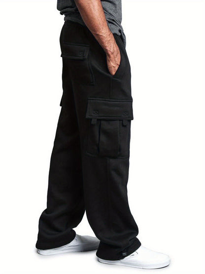 Men Solid Color Sweatpants, Adults Casual Style Cargo Pants with Pockets Drawstring