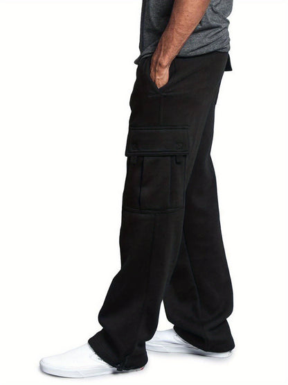 Men Solid Color Sweatpants, Adults Casual Style Cargo Pants with Pockets Drawstring