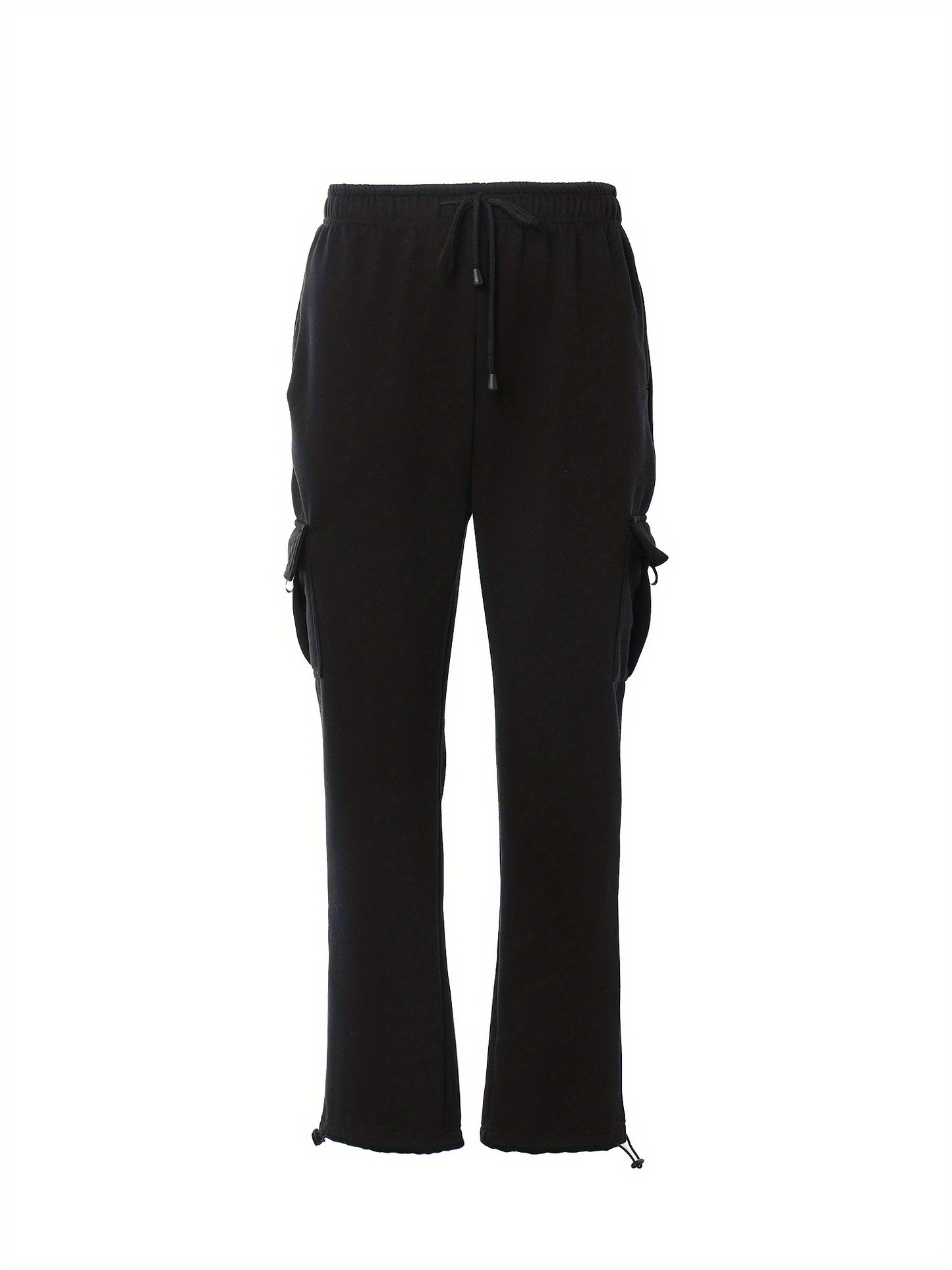 Men Solid Color Sweatpants, Adults Casual Style Cargo Pants with Pockets Drawstring