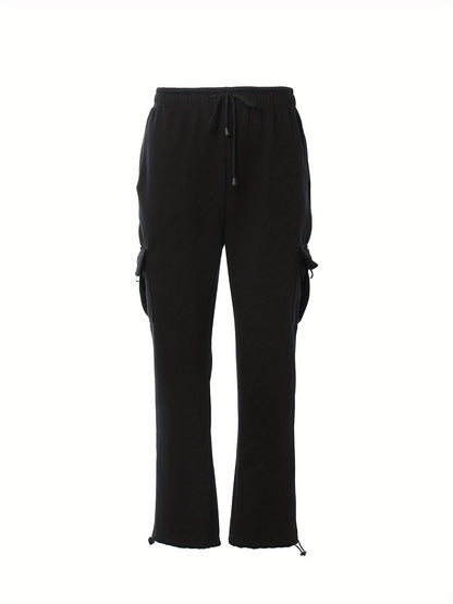 Men Solid Color Sweatpants, Adults Casual Style Cargo Pants with Pockets Drawstring