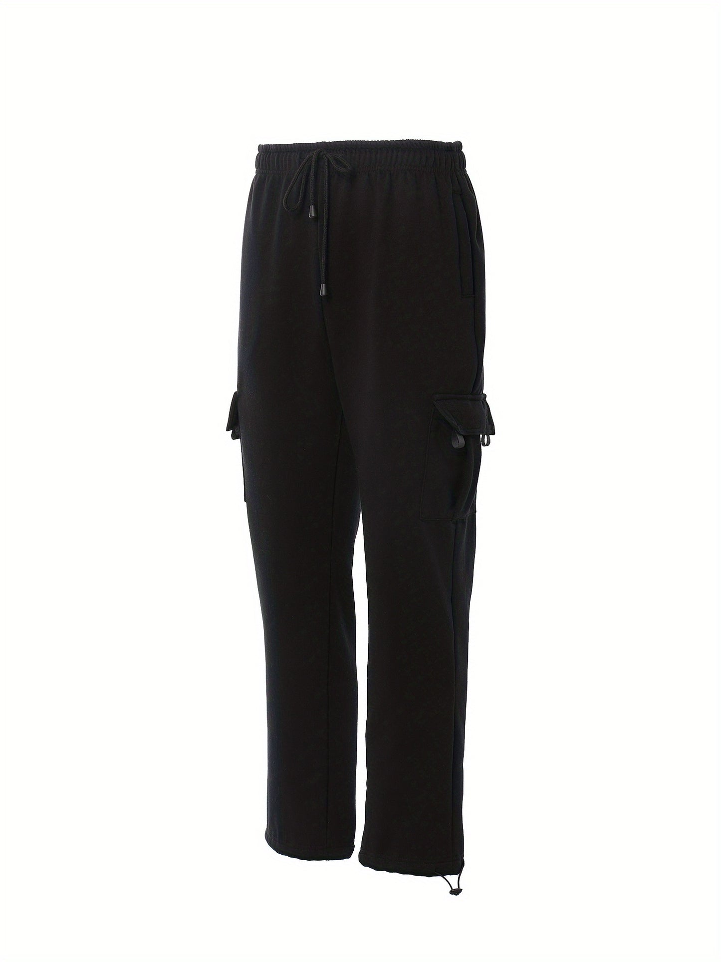 Men Solid Color Sweatpants, Adults Casual Style Cargo Pants with Pockets Drawstring