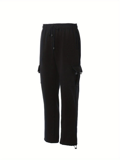 Men Solid Color Sweatpants, Adults Casual Style Cargo Pants with Pockets Drawstring