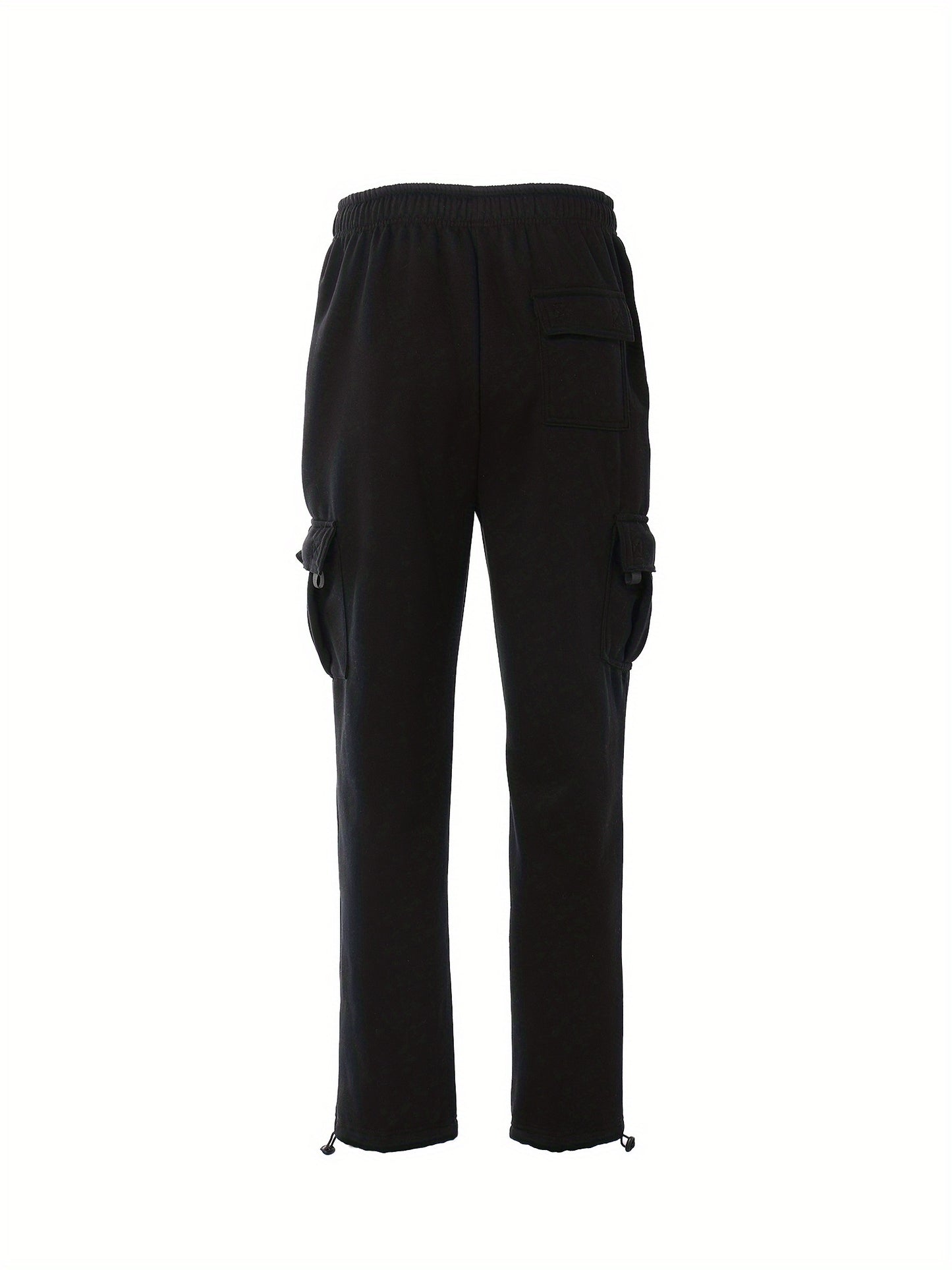 Men Solid Color Sweatpants, Adults Casual Style Cargo Pants with Pockets Drawstring