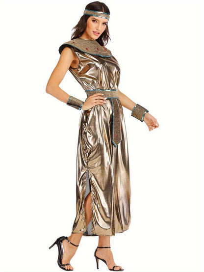 Women'S Cleopatra Outfit for Halloween, Featuring a Golden Dress Inspired by Ancient Egyptian Queens