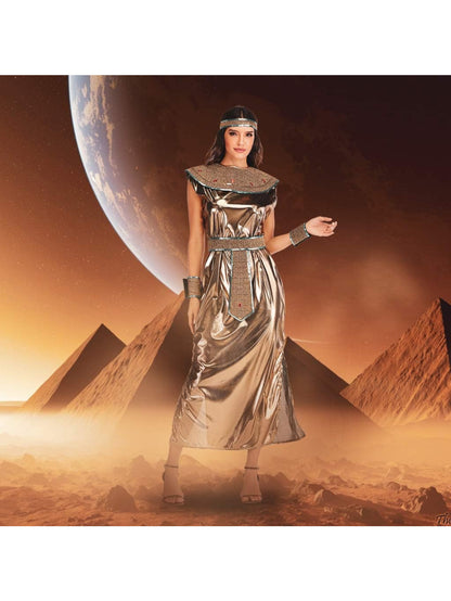 Women'S Cleopatra Outfit for Halloween, Featuring a Golden Dress Inspired by Ancient Egyptian Queens