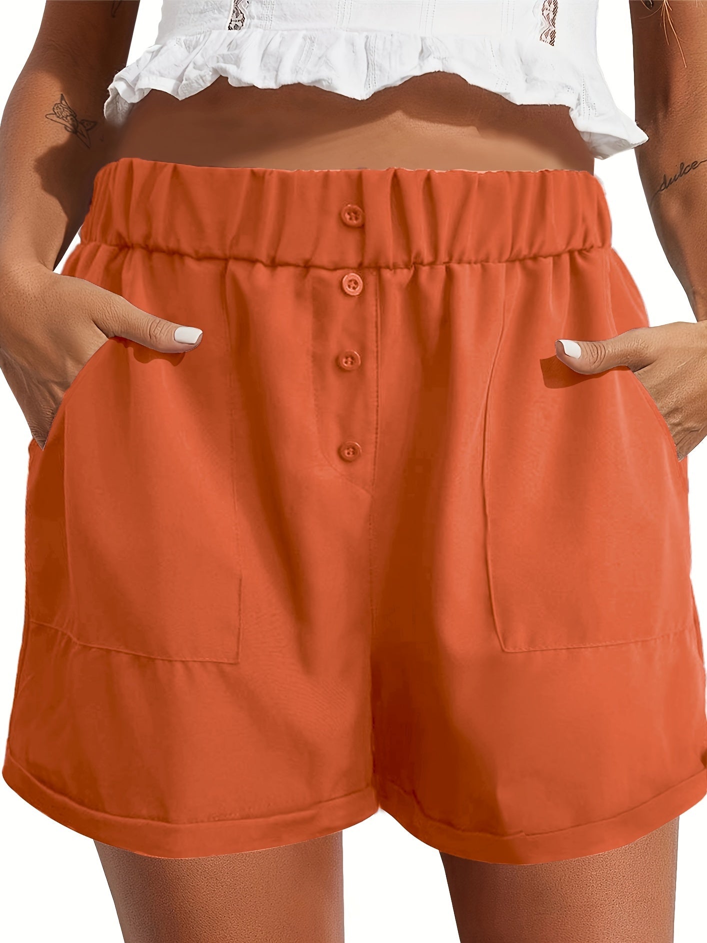 Tooluck Women'S Shorts Summer Casual Elastic Band High Waist Comfortable Shorts with Pockets