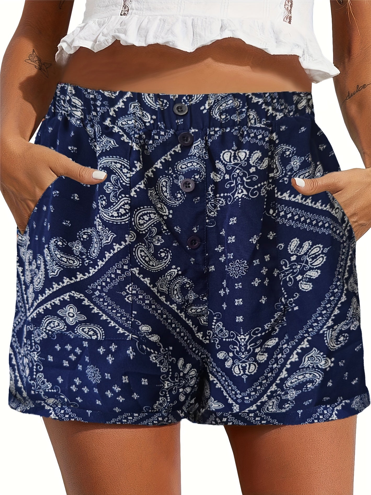 Tooluck Women'S Shorts Summer Casual Elastic Band High Waist Comfortable Shorts with Pockets