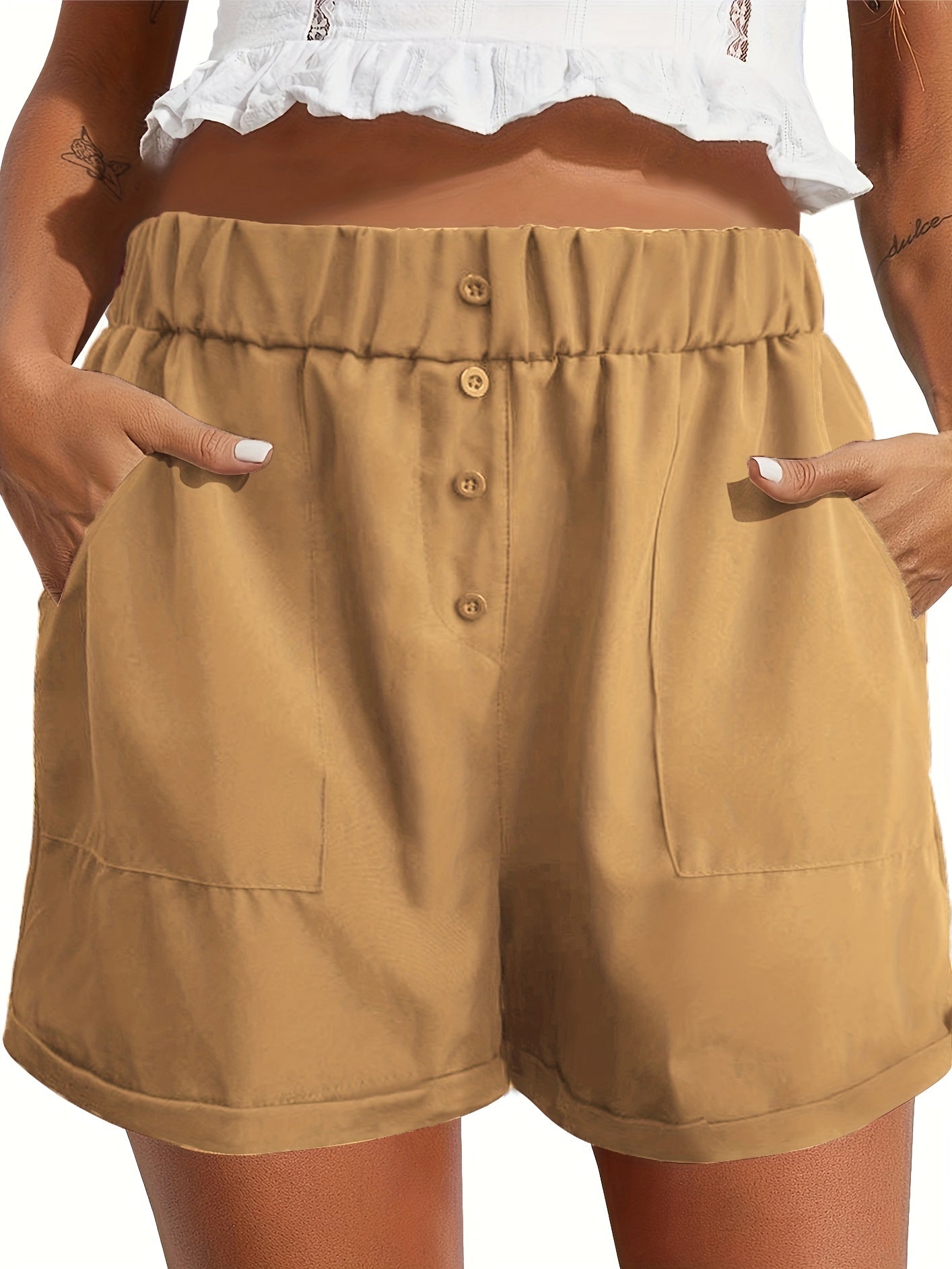 Tooluck Women'S Shorts Summer Casual Elastic Band High Waist Comfortable Shorts with Pockets