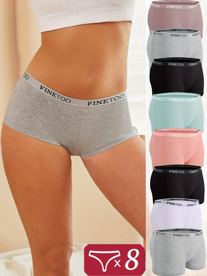8pcs Women Pure Boxer Panties Soft and Comfortable Briefs Solid Color Traceless Lingerie