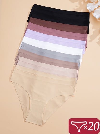 20pcs Seamless Panties Low Waist Women Brief Solid Color Underwear Soft and Comfortable Lingerie