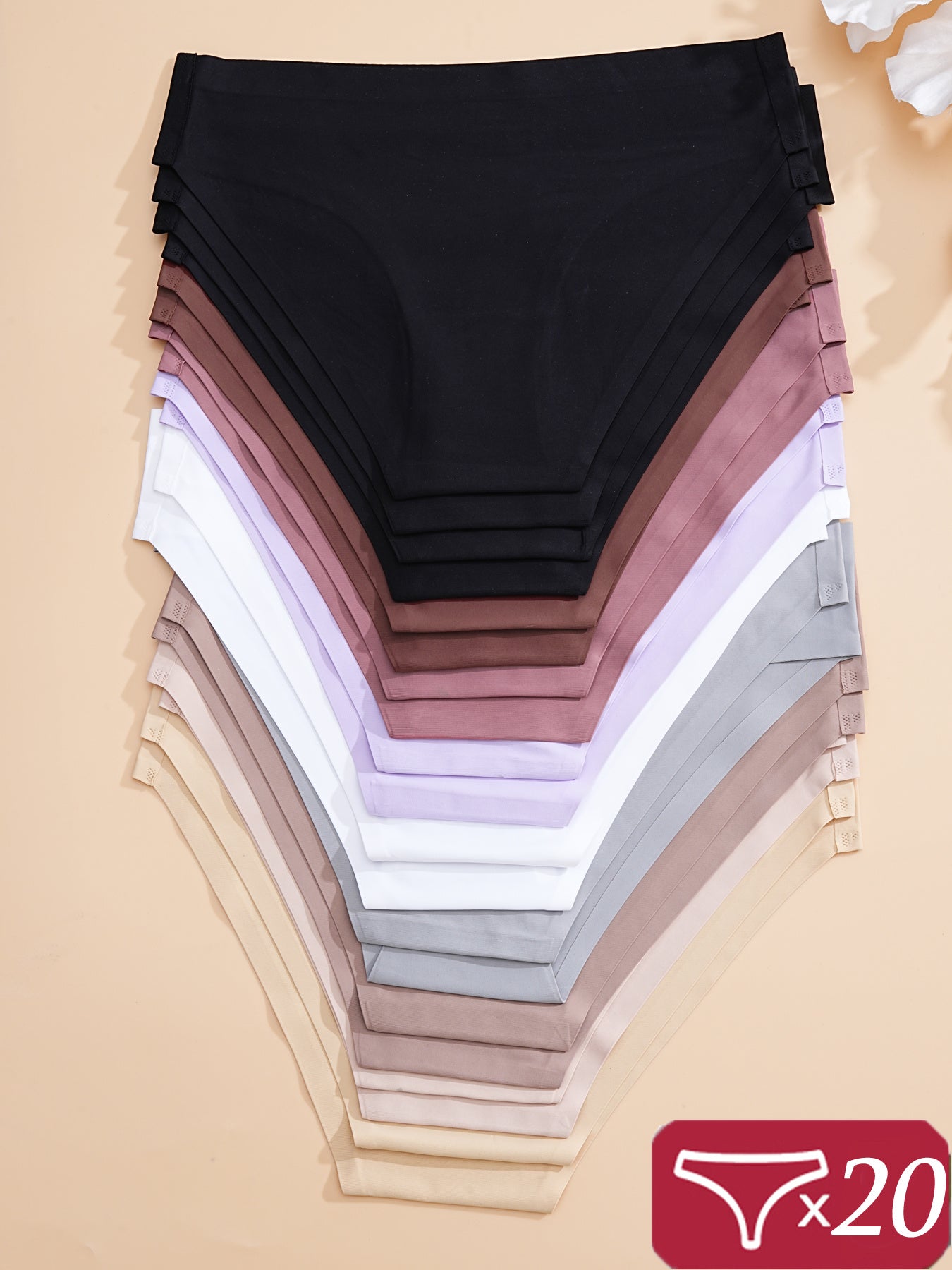 20pcs Seamless Panties Low Waist Women Brief Solid Color Underwear Soft and Comfortable Lingerie