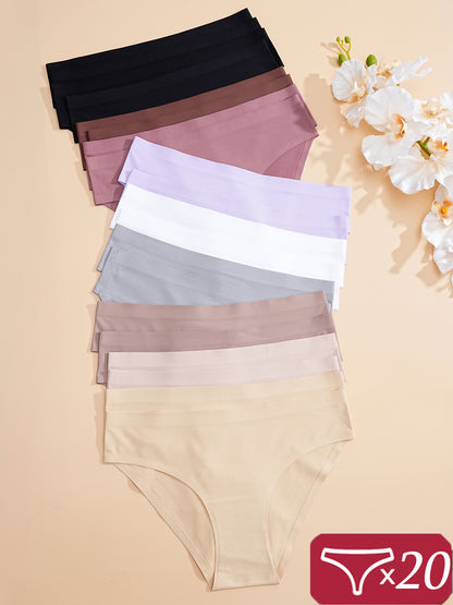 20pcs Seamless Panties Low Waist Women Brief Solid Color Underwear Soft and Comfortable Lingerie