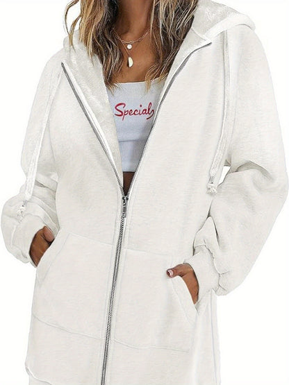 Zip Up Hoodies for Women Long Sleeve Oversized Sweatshirts Casual Jackets with Pockets