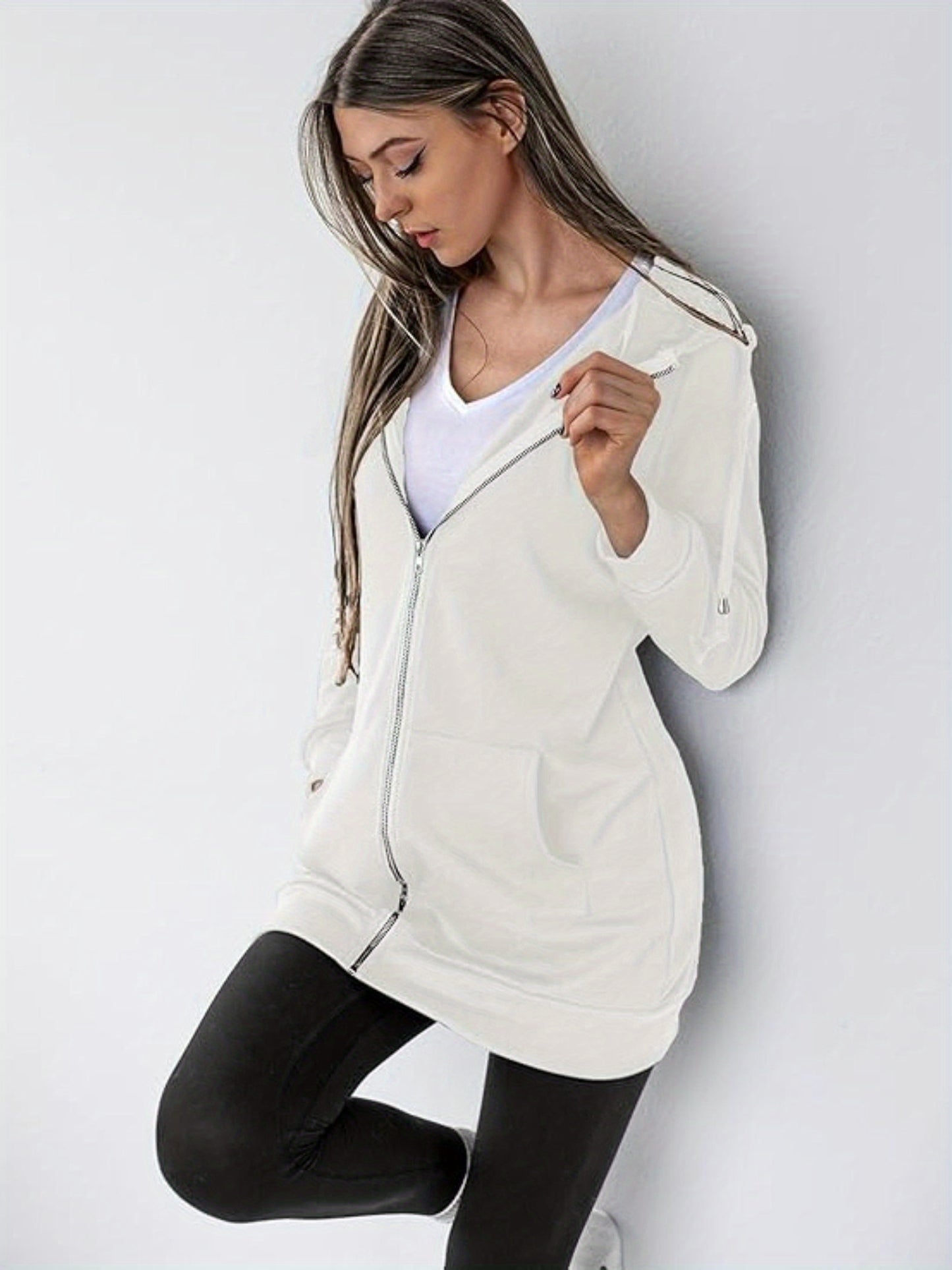 Zip Up Hoodies for Women Long Sleeve Oversized Sweatshirts Casual Jackets with Pockets