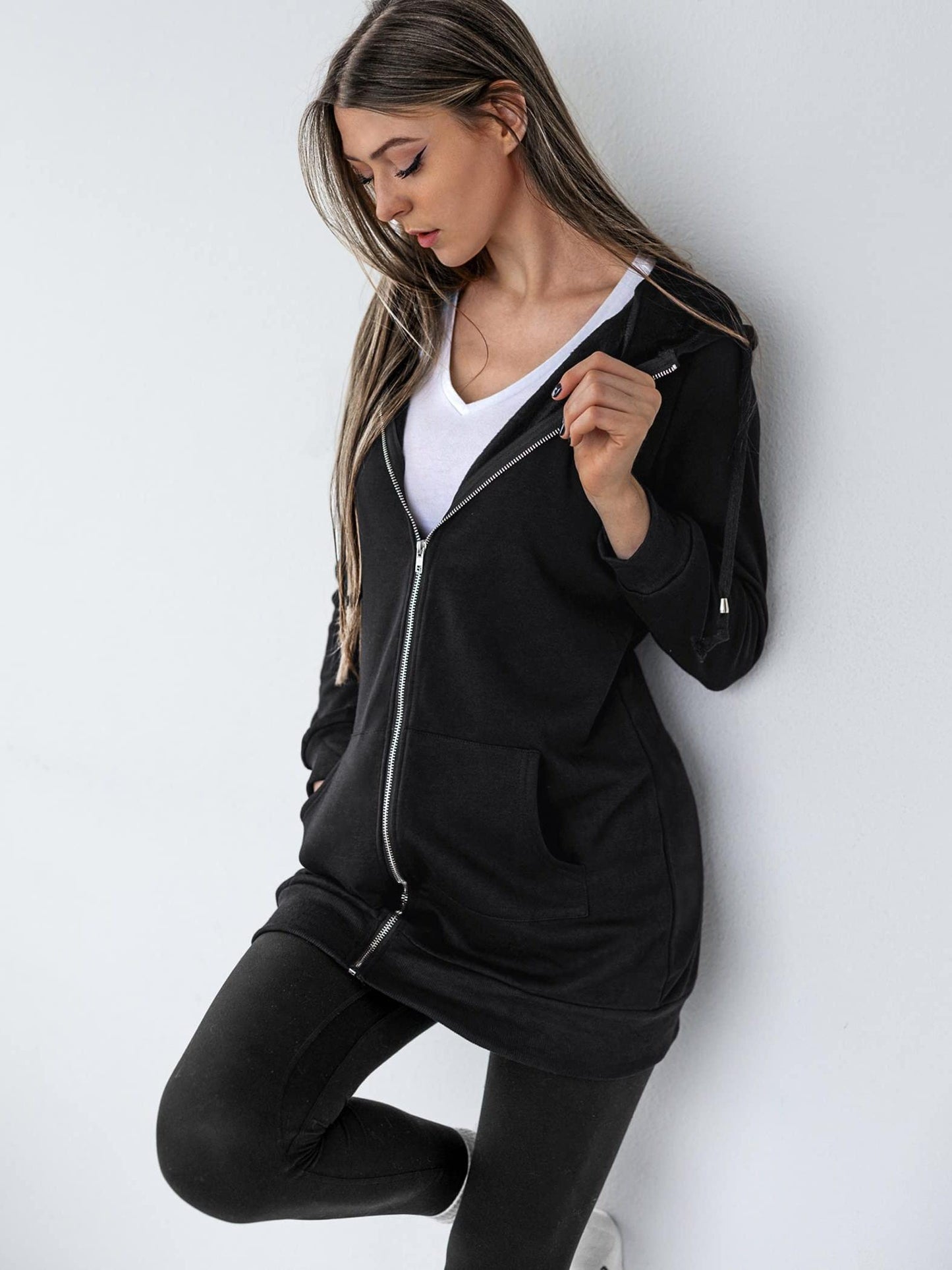 Zip Up Hoodies for Women Long Sleeve Oversized Sweatshirts Casual Jackets with Pockets