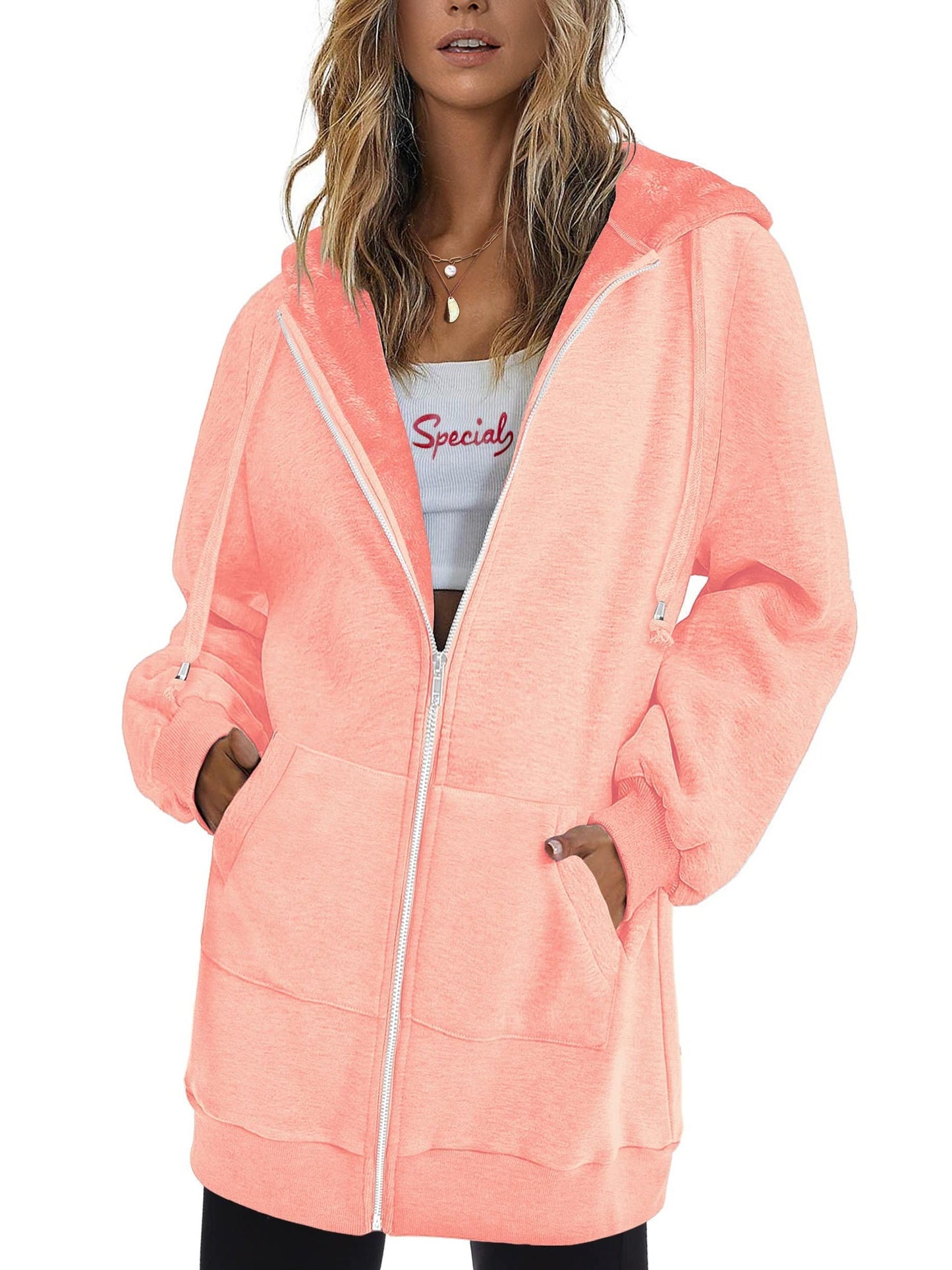Zip Up Hoodies for Women Long Sleeve Oversized Sweatshirts Casual Jackets with Pockets