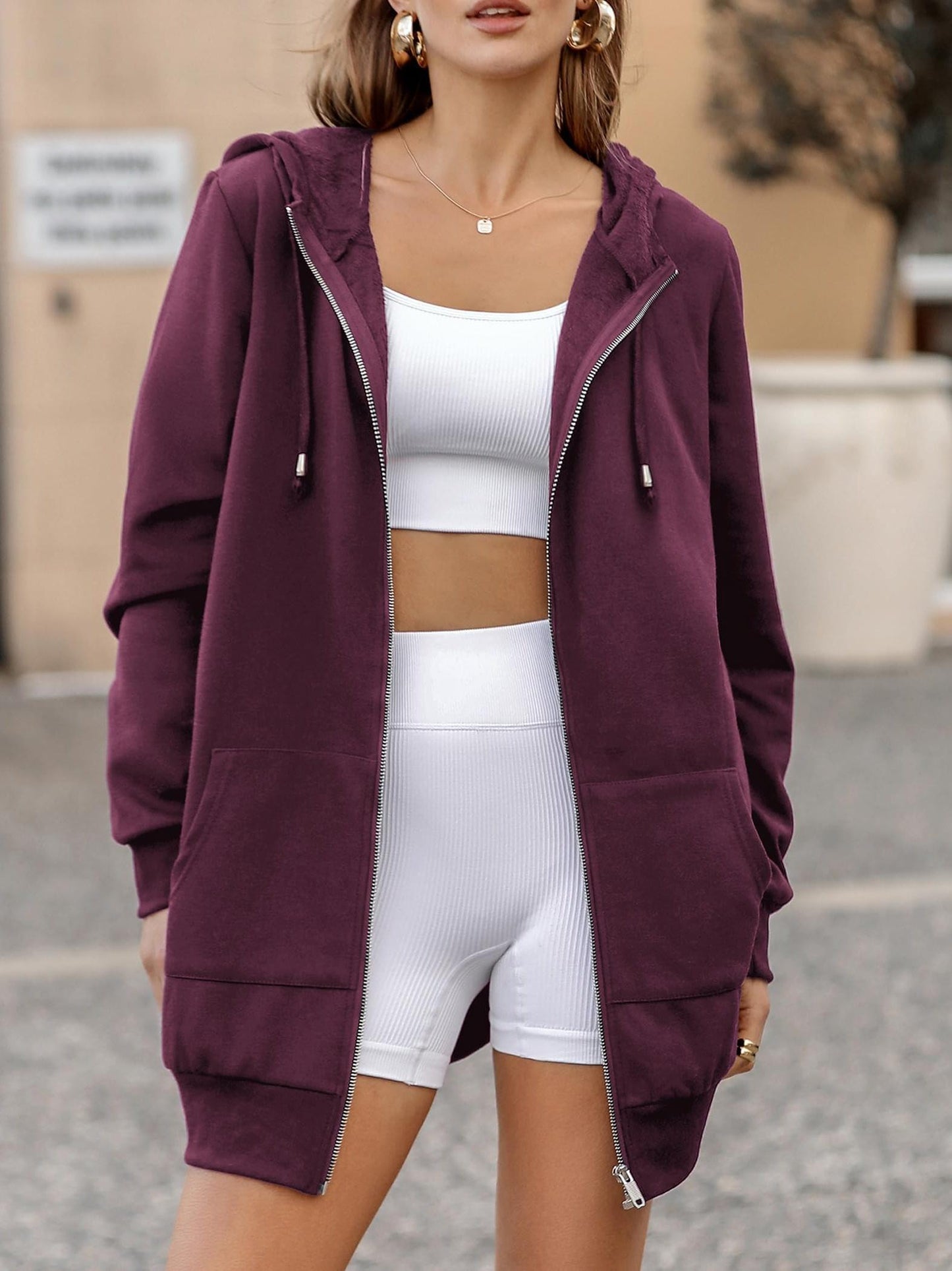 Zip Up Hoodies for Women Long Sleeve Oversized Sweatshirts Casual Jackets with Pockets