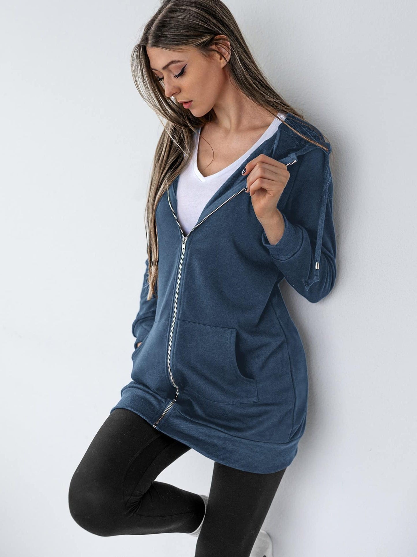 Zip Up Hoodies for Women Long Sleeve Oversized Sweatshirts Casual Jackets with Pockets