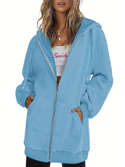 Zip Up Hoodies for Women Long Sleeve Oversized Sweatshirts Casual Jackets with Pockets