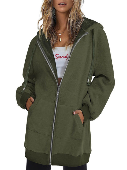 Zip Up Hoodies for Women Long Sleeve Oversized Sweatshirts Casual Jackets with Pockets