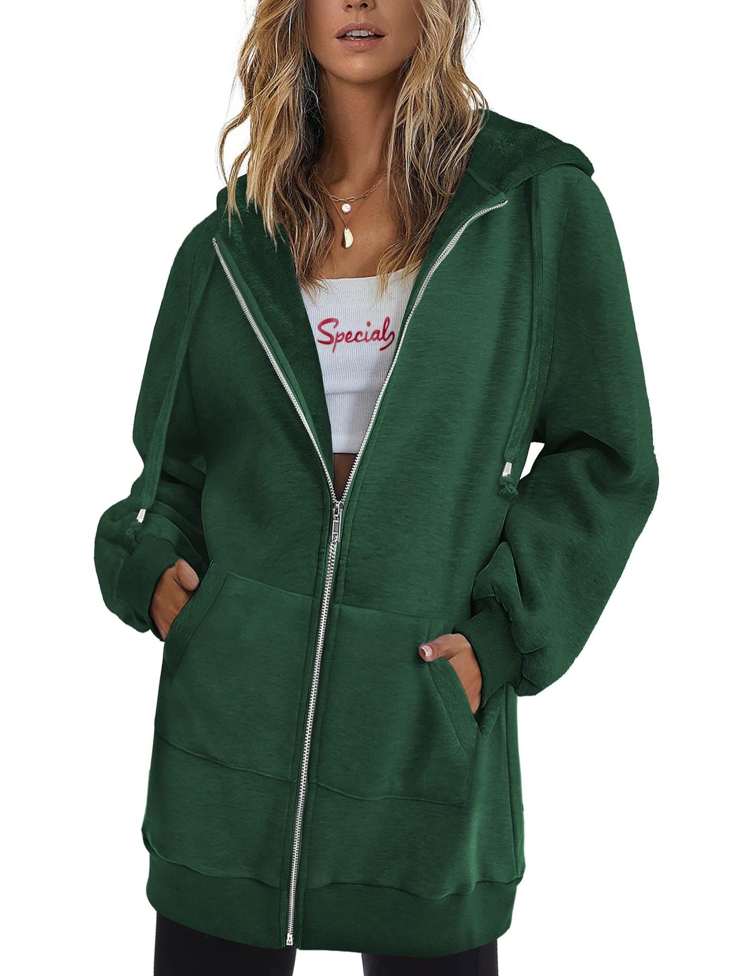 Zip Up Hoodies for Women Long Sleeve Oversized Sweatshirts Casual Jackets with Pockets