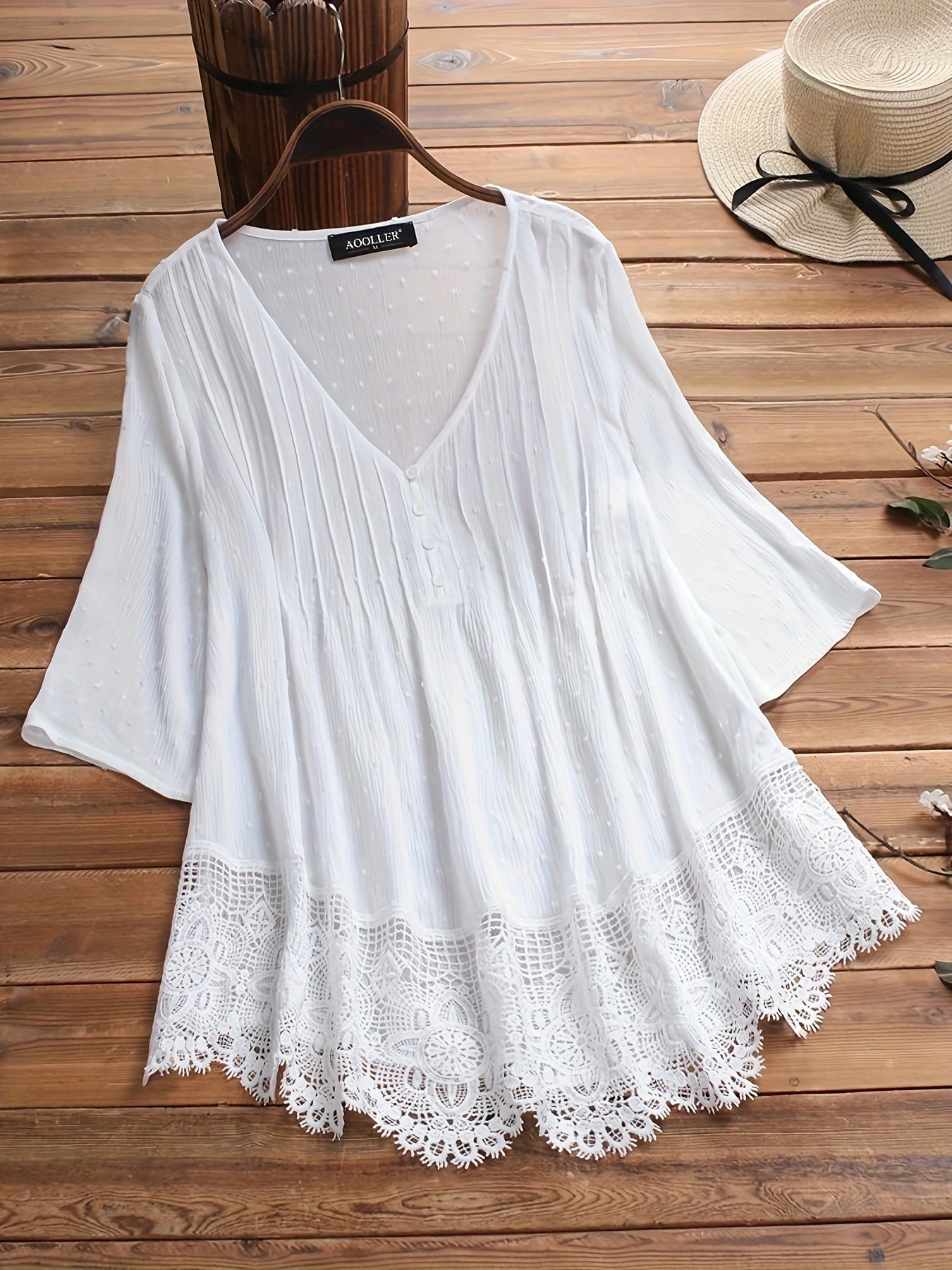 White Lace Floral Ruffle Blouse - product view 6