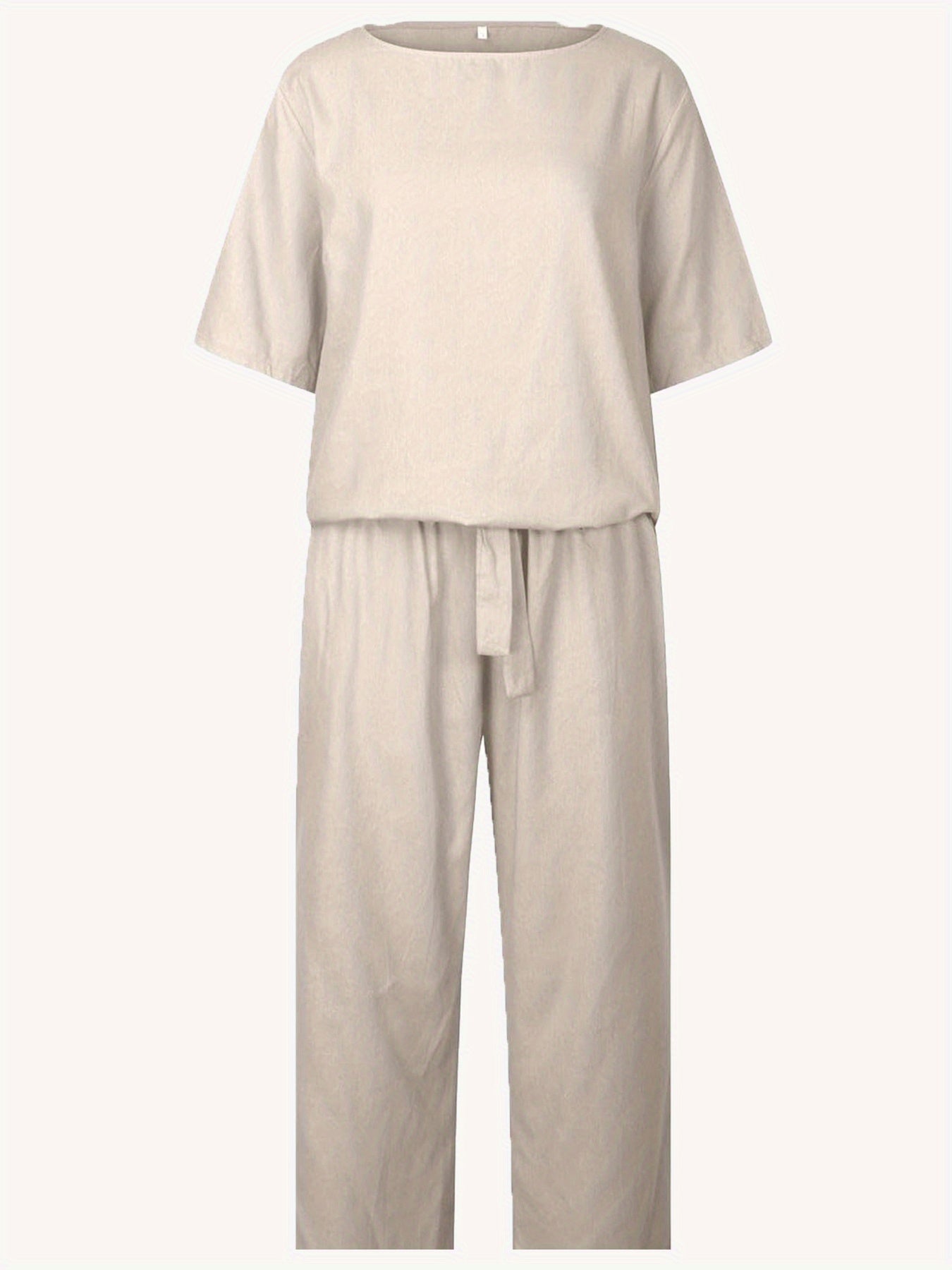 Women'S Casual Pants Suits, 2pcs Short Sleeve Top And Lace-Up Cuffed Ninth Pants, Loose Style for Daily Wear