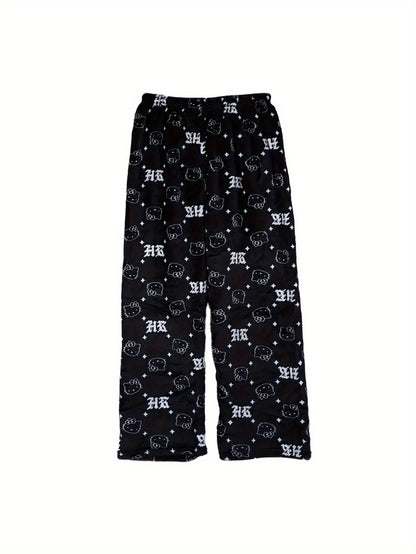 Sanrio Hello Kitty Men's Anime Pajamas - Hello Kitty Face & Iconic Print Flannel Sleepwear, Cozy Winter Lounge Pants, Machine Washable Cartoon Sleepwear for & Men (-)