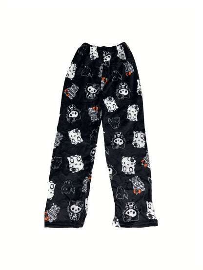 Sanrio Hello Kitty Men's Anime Pajamas - Hello Kitty Face & Iconic Print Flannel Sleepwear, Cozy Winter Lounge Pants, Machine Washable Cartoon Sleepwear for & Men (-)