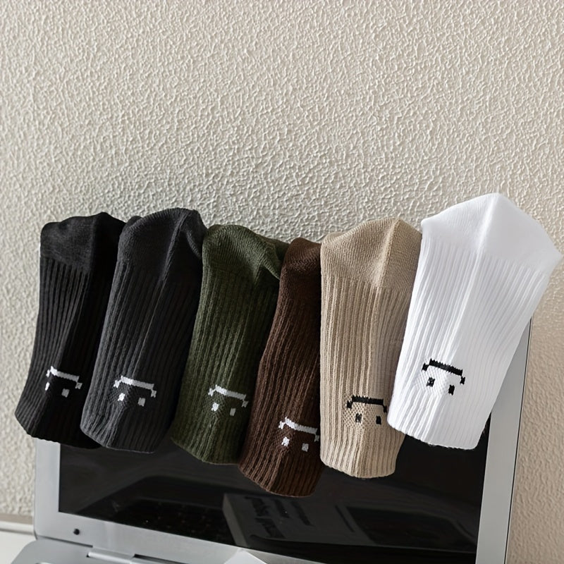 6 Pairs Hot Selling Stylish Fall Winter Men'S Joyful Face Print Thick Warm Mid-tube Crew Socks