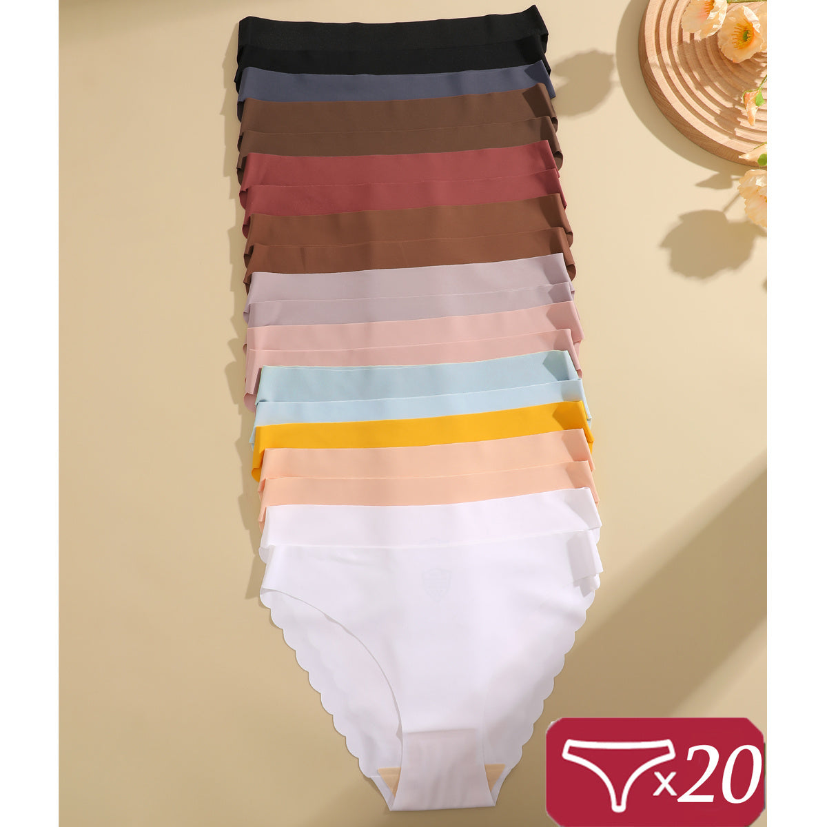 20pcs Solid Color Panties Ice Panties Sexy Seamless And Traceless Underwear Solid Color Lingerie