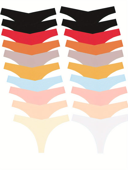 20pcs Seamless Panty Solid Color Underwear For Women T-back Lingerie Comfortable Briefs