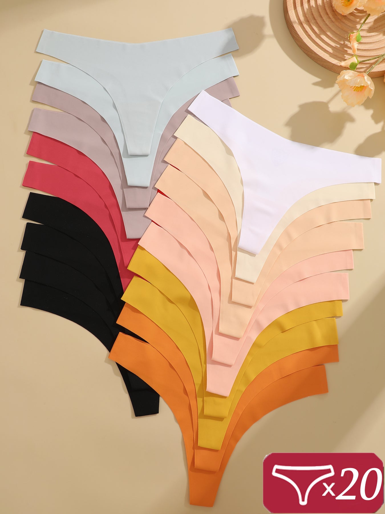 20pcs Seamless Panty Solid Color Underwear For Women T-back Lingerie Comfortable Briefs