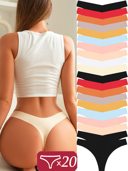 20pcs Seamless Panty Solid Color Underwear For Women T-back Lingerie Comfortable Briefs