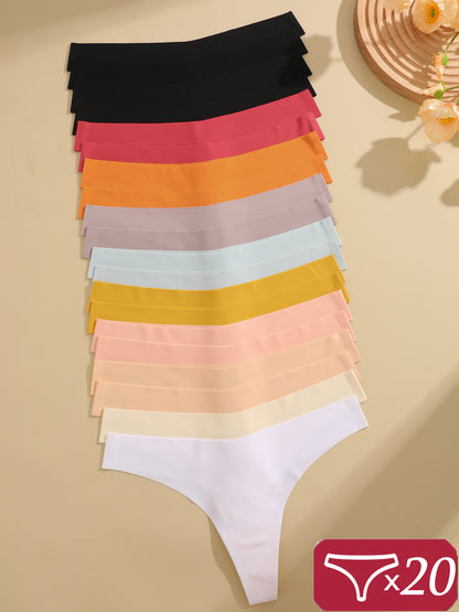 20pcs Seamless Panty Solid Color Underwear For Women T-back Lingerie Comfortable Briefs