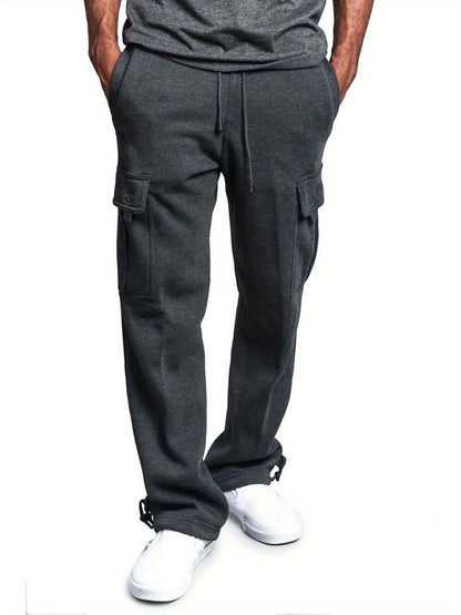Men Solid Color Sweatpants, Adults Casual Style Cargo Pants with Pockets Drawstring