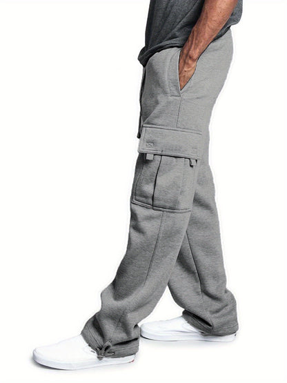 Men Solid Color Sweatpants, Adults Casual Style Cargo Pants with Pockets Drawstring