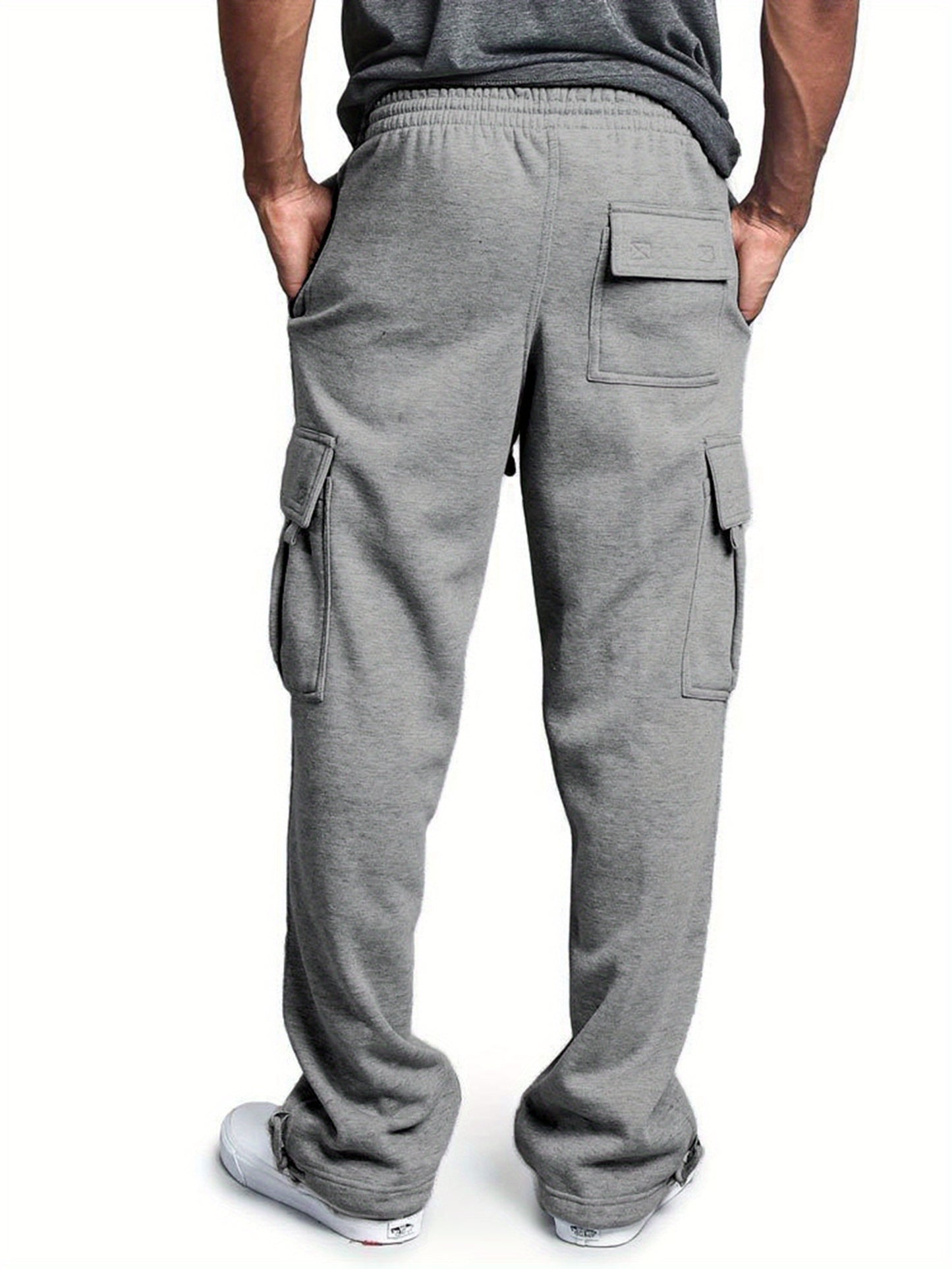 Men Solid Color Sweatpants, Adults Casual Style Cargo Pants with Pockets Drawstring