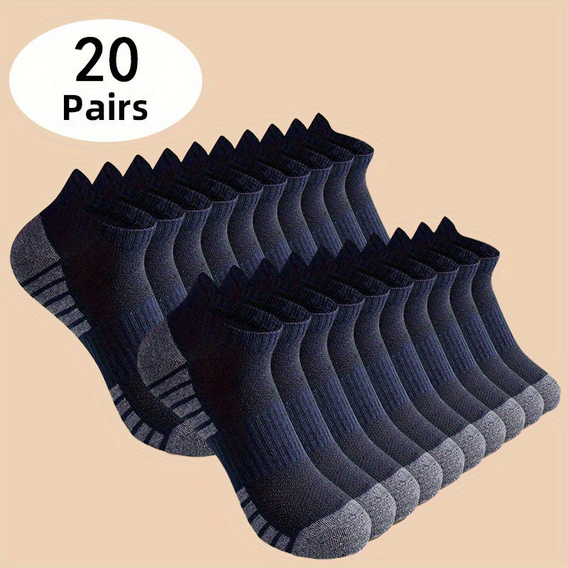 20 Pairs of Men'S Short Socks Suitable for All Seasons, Including Summer And Winter. These Crew Socks Are Low Cut Ankle Style, Made from Moisture-Wicking Knitted Fabric And, And Can Be Hand Washed Or Dry Cleaned. Available in Solid Colors