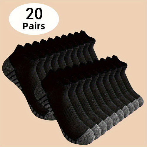 20 Pairs of Men'S Short Socks Suitable for All Seasons, Including Summer And Winter. These Crew Socks Are Low Cut Ankle Style, Made from Moisture-Wicking Knitted Fabric And, And Can Be Hand Washed Or Dry Cleaned. Available in Solid Colors