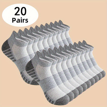 20 Pairs of Men'S Short Socks Suitable for All Seasons, Including Summer And Winter. These Crew Socks Are Low Cut Ankle Style, Made from Moisture-Wicking Knitted Fabric And, And Can Be Hand Washed Or Dry Cleaned. Available in Solid Colors