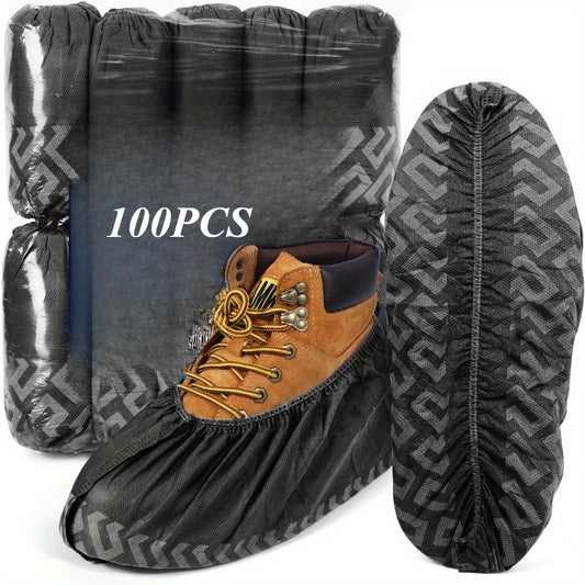 100pcs(50Pairs) Disposable Non- Shoe Covers, Durable Anti-Skid Disposable Shoe Covers, Textured Slip Resistant Sole, Heavy Duty Nonwoven Foot Cover for Carpet Protection, Construction, Pet House