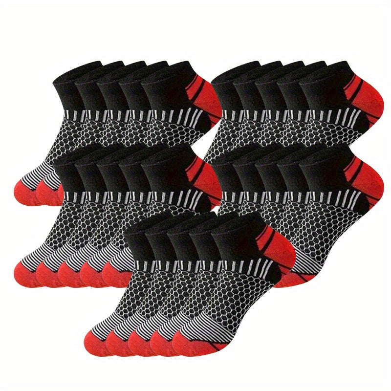 60-Pair Men's Ankle Socks, Low-Cut No-Show Socks for Summer, Autumn, Winter, All Seasons, Sweat-Absorbent, 60-Pair, Colors Random